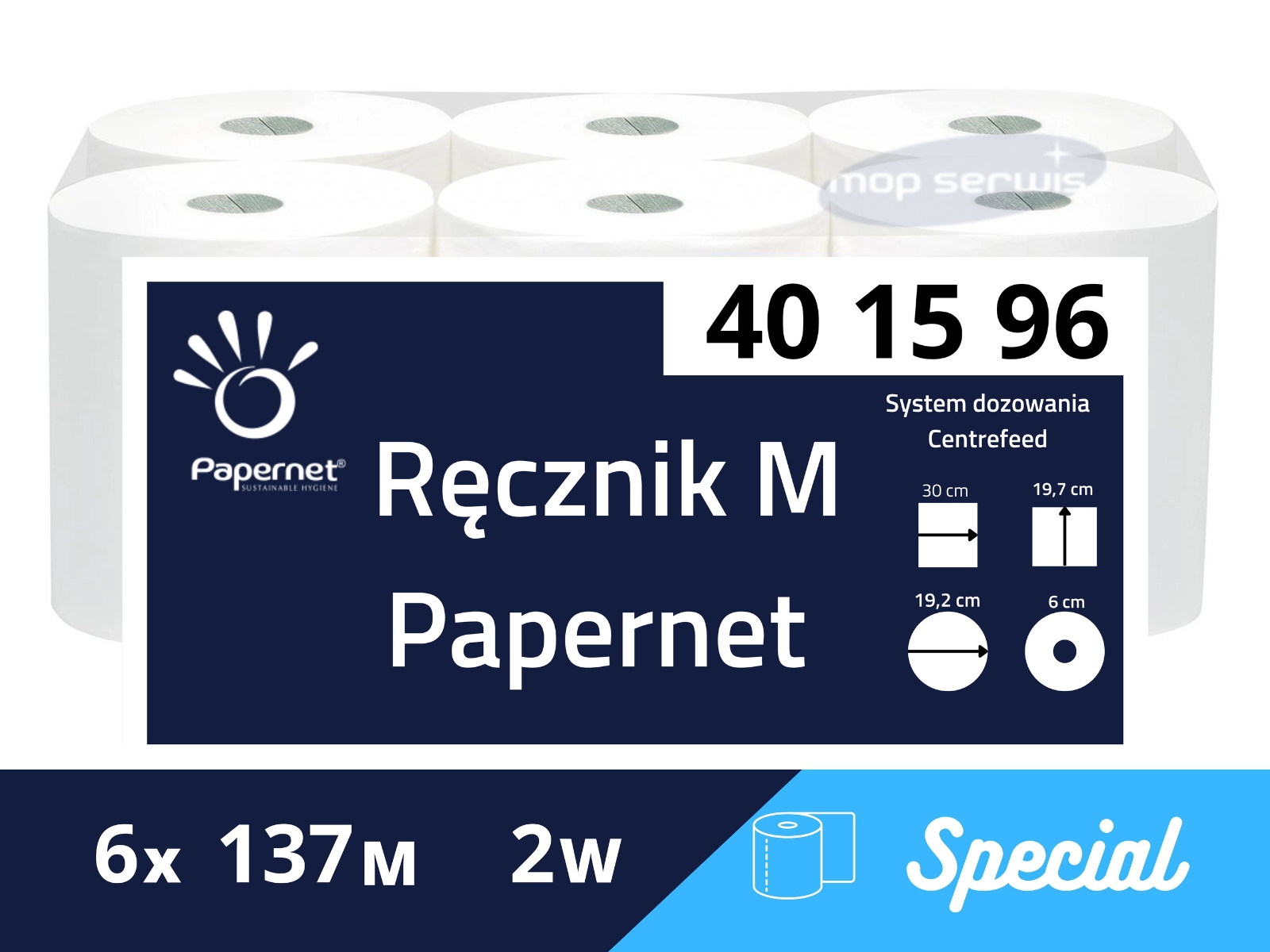 Ręcznik M Papernet 401596 Czysta celuloza 2 warstwy 6 Roli x 137mb